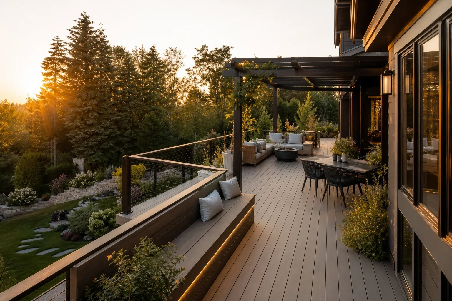 New backyard deck with composite boards and railings in Charlotte, NC